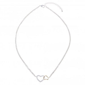 Deni double Heart Rhodium Plated Cubic zirconia Necklace - Zebra Blush