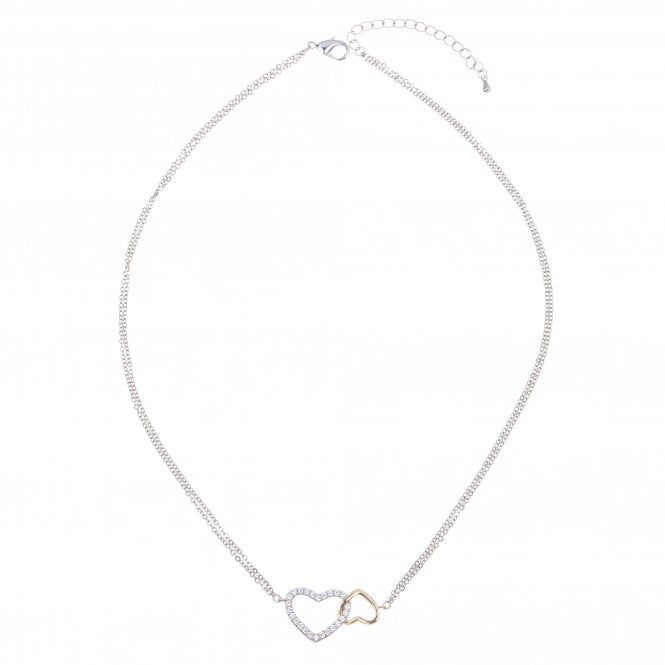 Deni double Heart Rhodium Plated Cubic zirconia Necklace - Zebra Blush