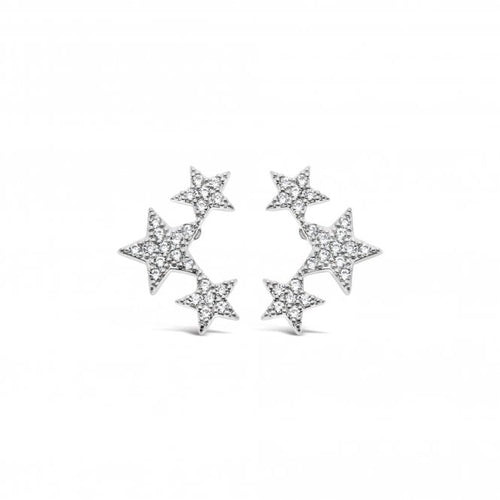 Iris Triple Star Rhodium Plated Earrings 344 - Zebra Blush