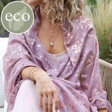 Load image into Gallery viewer, WASHED FINISHED MAUVE SCARF WITH FOIL SCATTERED LEAF PRINT
