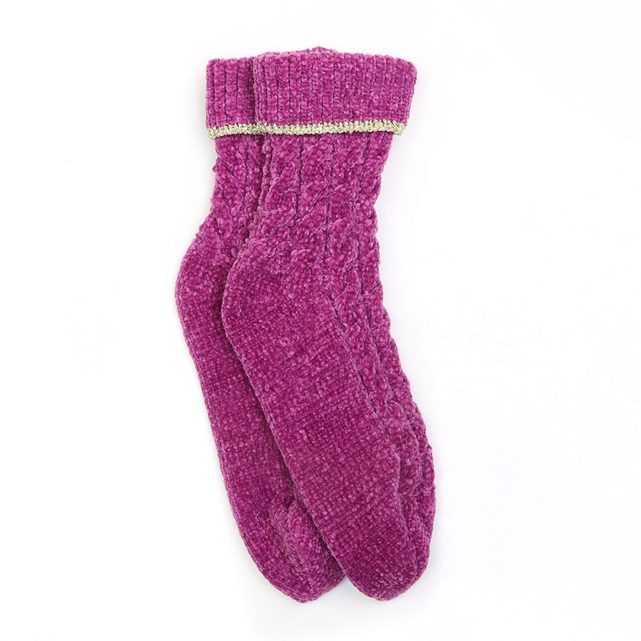 FUSCHIA CHENILLE CABLE SOCKS WITH LUREX TRIM
