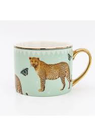 Straight Sided New Bone China With Gold Handle-Leopard - Zebra Blush