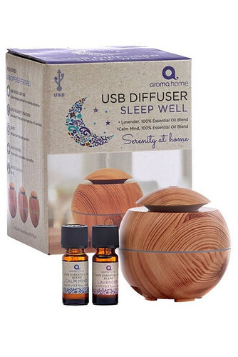 LIGHT WOOD USB DIFFUSER GIFT SET WITH 2 X 10 ML ESSENTIALS OILS - Zebra Blush