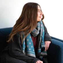 Load image into Gallery viewer, TEAL AND GREY COLOUR REVERSIBLE VISCOSE MIX SCARF WITH DOT PATTERN - Zebra Blush
