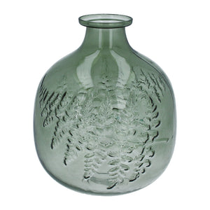 Glass Vase - Large Green Fern Impression Ball