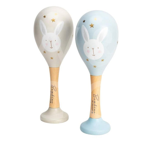 Bambino Toy Wooden Maracas Rabbit Blue - Zebra Blush