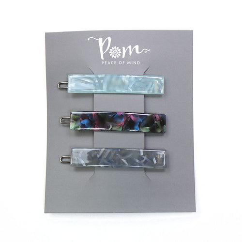 3 PACK AQUA MIX/PAUA SHELL EFFECT HAIR SLIDES - Zebra Blush