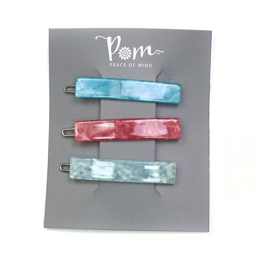 3 PACK AQUA/CORAL MIX SHELL EFFECT HAIR SLIDES - Zebra Blush