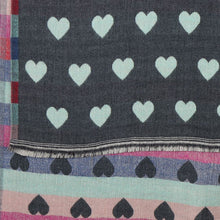 Load image into Gallery viewer, GREY MULTICOLOURED PASTEL HEARTS OMBRE JACQUARD SCARF - Zebra Blush
