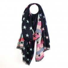 NAVY MULTICOLOURED PASTEL STAR JACQUARD SCARF - Zebra Blush