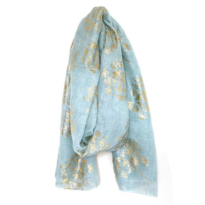 GOLD COW PARSLEY FOIL ON DUCK EGG WASHED POLYESTER SCARF - Zebra Blush