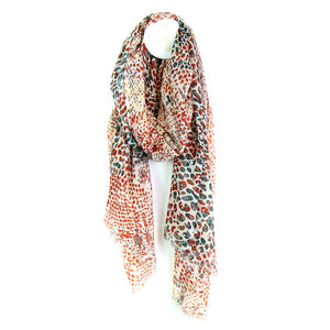 ECRU/GREY/RED MIX SNAKESKIN PRINT SCARF WITH SPECKED FOIL OVERLAY