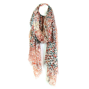 ECRU/GREY/RED MIX SNAKESKIN PRINT SCARF WITH SPECKED FOIL OVERLAY