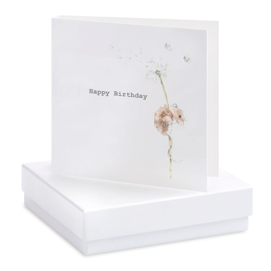 Boxed Mouse Birthday Earring Card - Zebra Blush