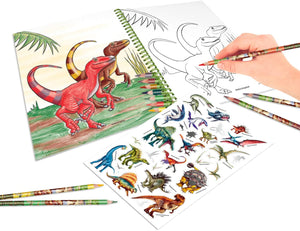 Depesche Dino World Colouring Book with 8 Coloured Pencils - Zebra Blush