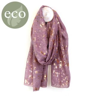 WASHED FINISHED MAUVE SCARF WITH FOIL SCATTERED LEAF PRINT