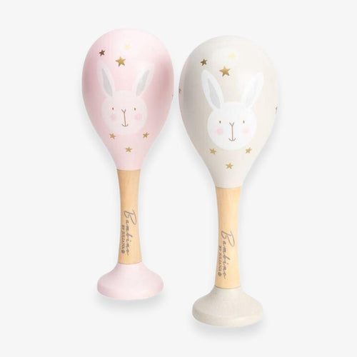 Bambino Toy Wooden Maracas Rabbit Pink - Zebra Blush