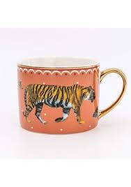 Straight Sided New Bone China Mug With Gold Handle-Tiger - Zebra Blush