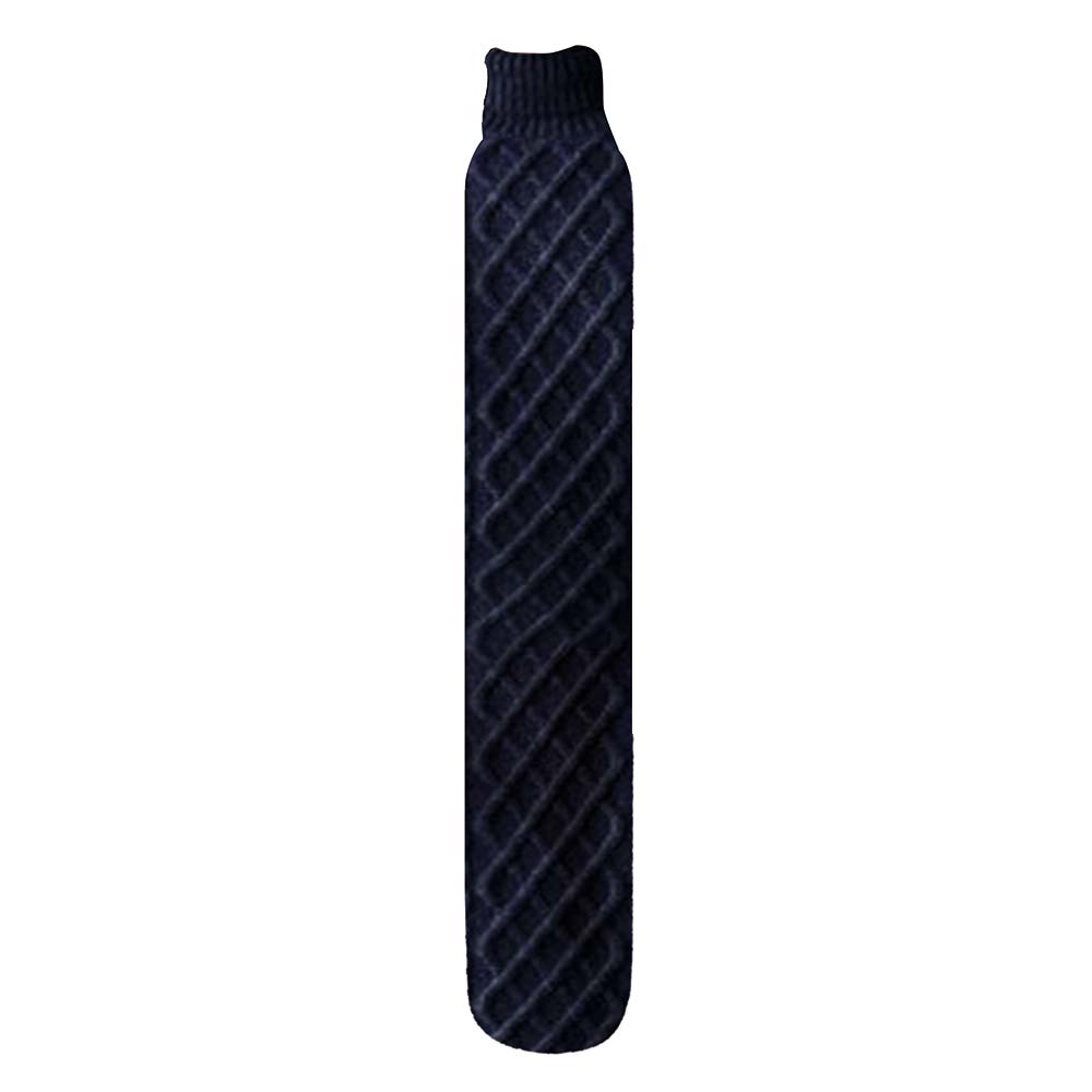 Navy Cable Knit - Long Hot Water Bottle - Zebra Blush