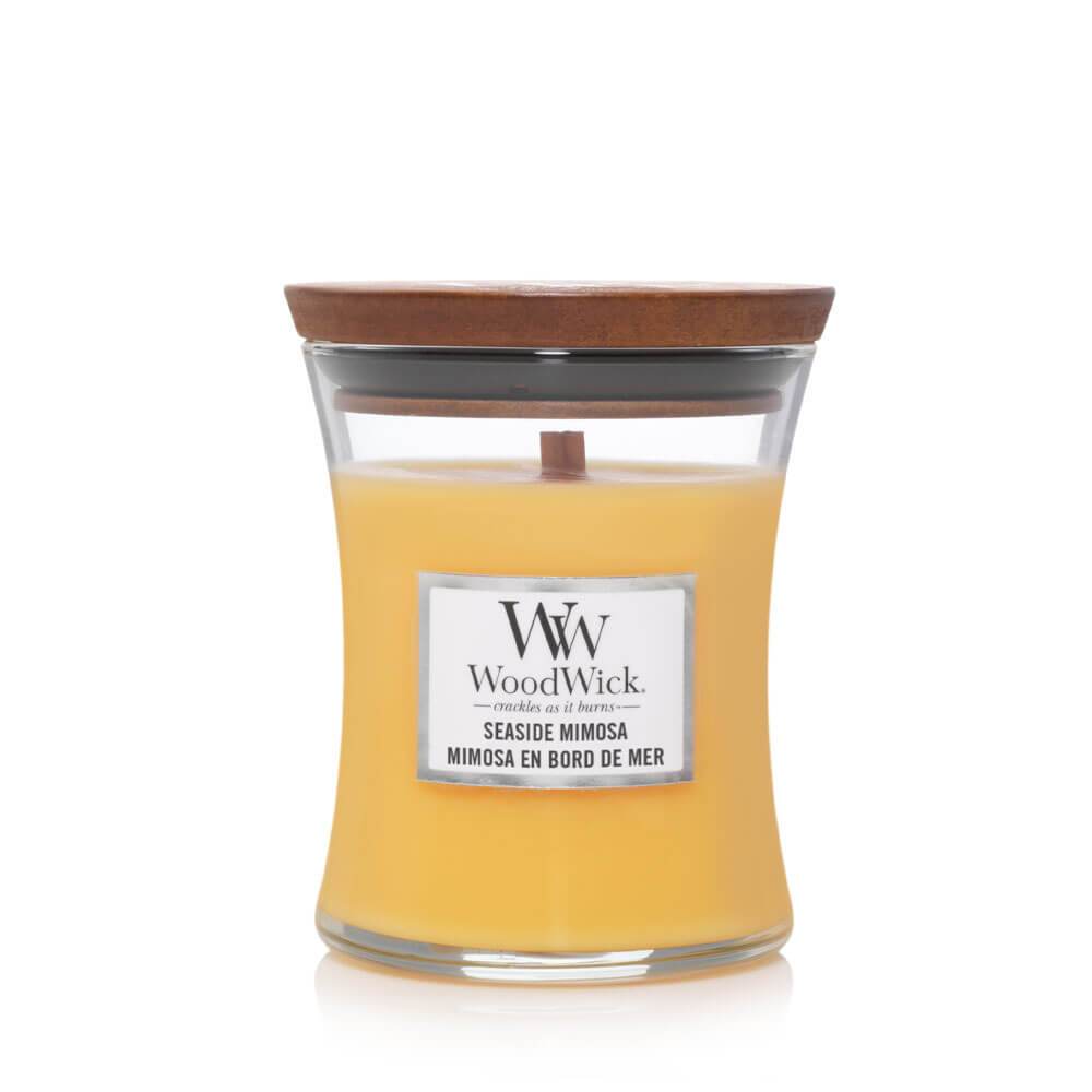 Seaside Mimosa Woodwick Medium Candle - Zebra Blush