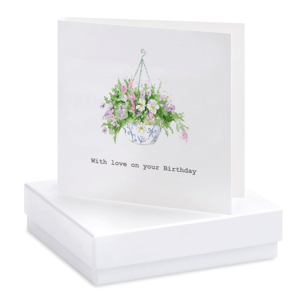 Boxed Hanging Basket Birthday Earring Card - Zebra Blush