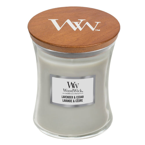 Lavender and Cedar Woodwick Medium Candle - Zebra Blush