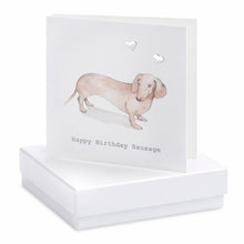 Load image into Gallery viewer, Boxed Silver Earring Card-Happy Birthday Sausage - Zebra Blush
