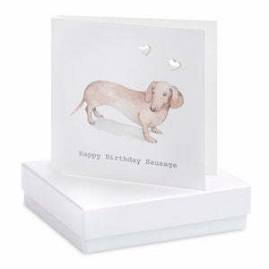 Boxed Silver Earring Card-Happy Birthday Sausage - Zebra Blush