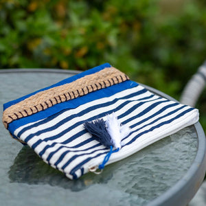 Navy Striped Cotton Make-up/Wash Bag with Bright Blue Colour Block Base