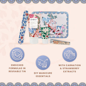 Cath Kidston Artists Kingdom Nail Care Kit in tin (50ml Hand Cream, 15ml Cuticle Cream, Nail File & Nail Clippers) - Zebra Blush
