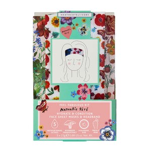 Myrtle Woods Feel Fabulous Kit (5 x Hydrate and Condition Face Sheet Masks with a printed Head Band) - Zebra Blush