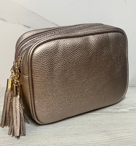Cross Body Bag Rose Gold Double Zip - Zebra Blush