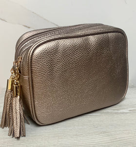 Cross Body Bag Rose Gold Double Zip - Zebra Blush