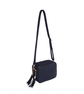 Cross Body Bag, Navy, Double Zip - Zebra Blush