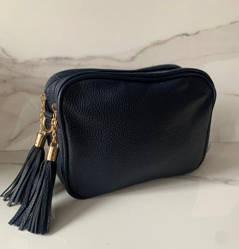 Cross Body Bag, Navy, Double Zip - Zebra Blush