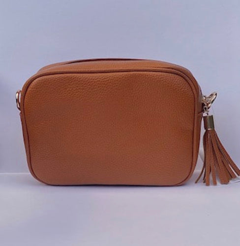 Cross Body Bag, Tan ,Single Zip - Zebra Blush