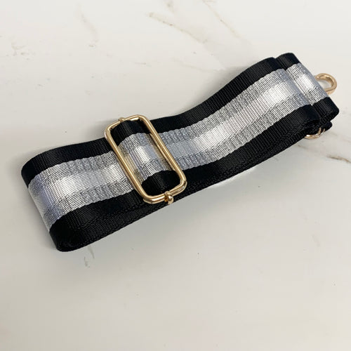 Silver/Black Stripe Bag Strap - 125 - Zebra Blush