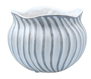 Ceramic Pot Cover 15.5cm - White & Grey Wave Bowl - Zebra Blush