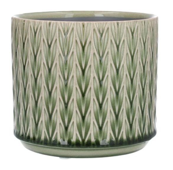 Ceramic Pot Cover 14cm - Green Staghorn - Zebra Blush