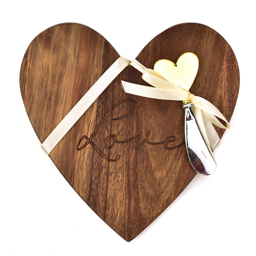 Amore Heart Shaped Wooden Cheeseboard & Knife 