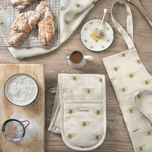 Adult Apron - Linen - Bees - Zebra Blush