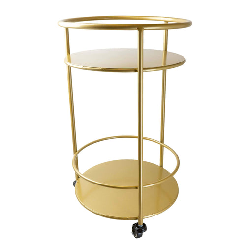 Round Metal Gold Trolley with Two Shelves - Zebra Blush