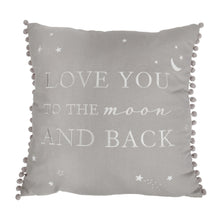 Load image into Gallery viewer, Bambino Linen Square Cushion Love You To The Moon &amp; Back - Zebra Blush
