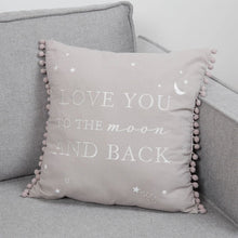 Load image into Gallery viewer, Bambino Linen Square Cushion Love You To The Moon &amp; Back - Zebra Blush

