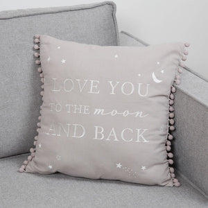 Bambino Linen Square Cushion Love You To The Moon & Back - Zebra Blush