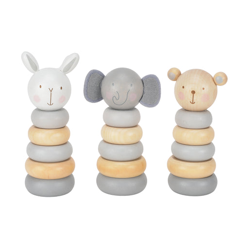 Wooden Stacking Toy CDU  Assorted Elephant, Bear, Bunny - Zebra Blush