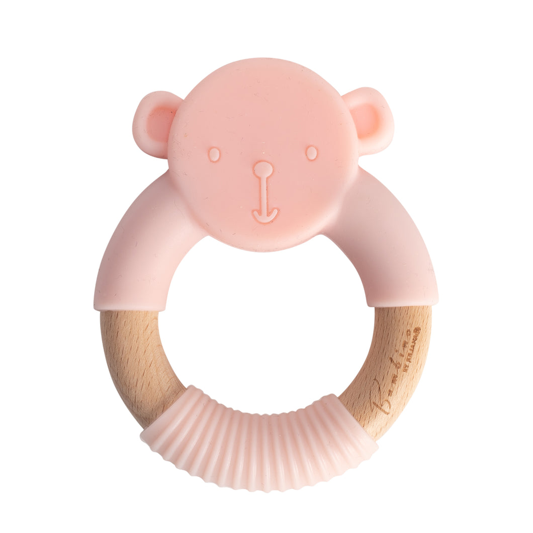 Bambino Teddy Teether Grey / Pink / Blue - Zebra Blush