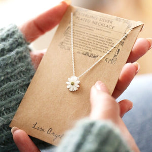 White Enamel Daisy Necklace with Gold Middle