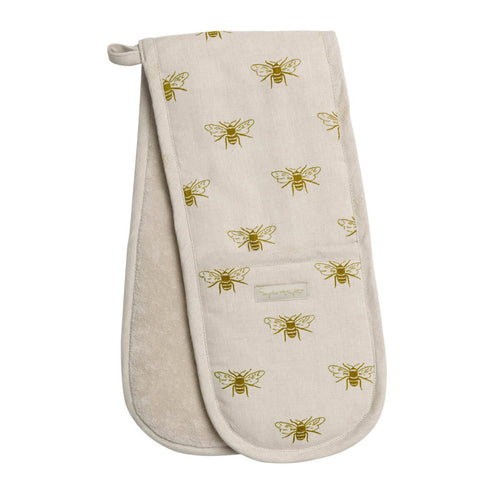 Double Oven Glove - Linen - Bees - Zebra Blush