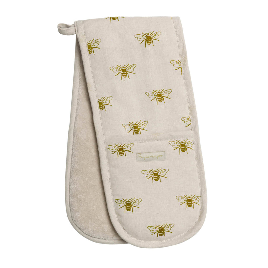 Double Oven Glove - Linen - Bees - Zebra Blush
